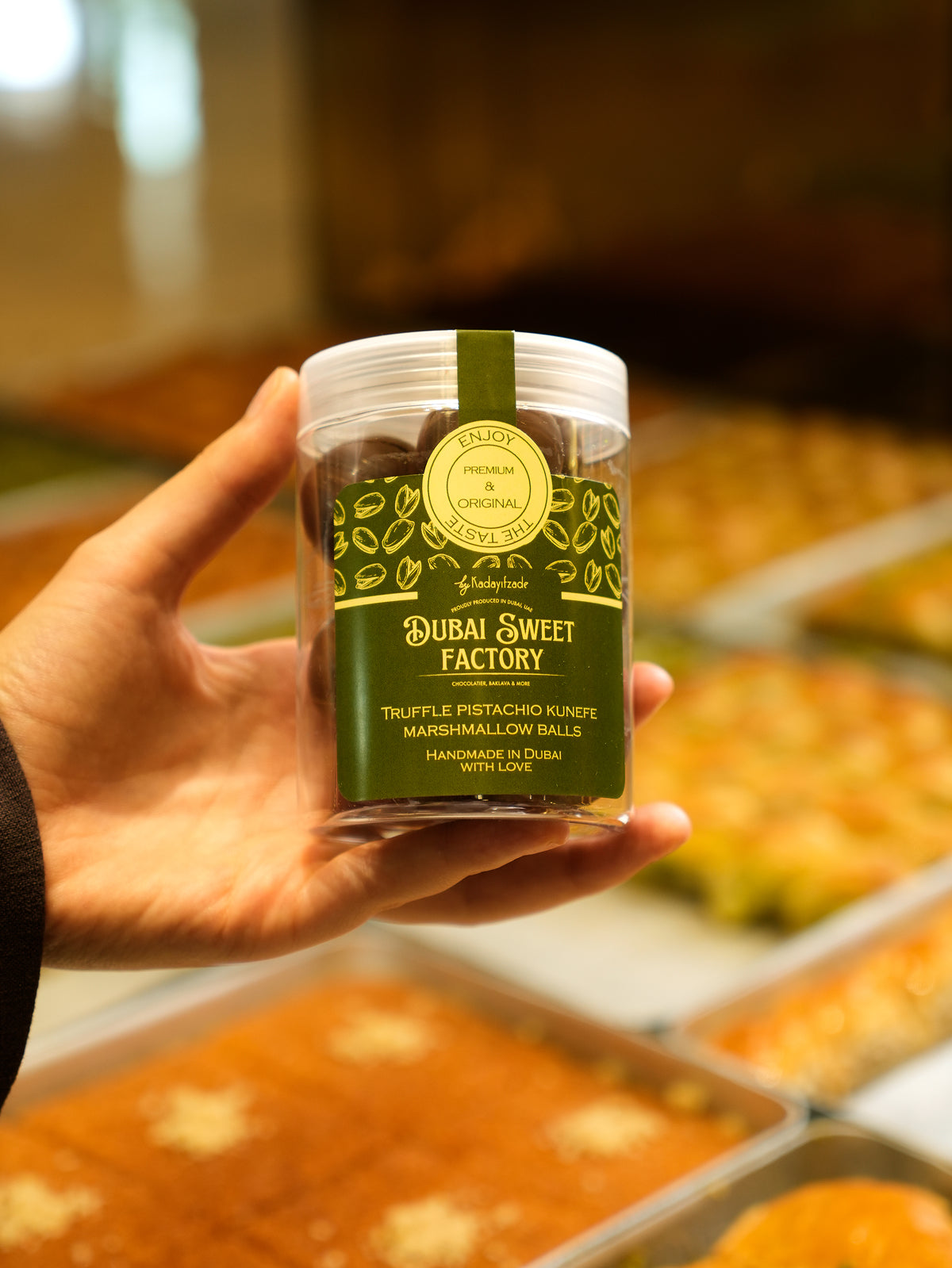 Dubai Chocolate Marshmallow balls with pistachio kunefe