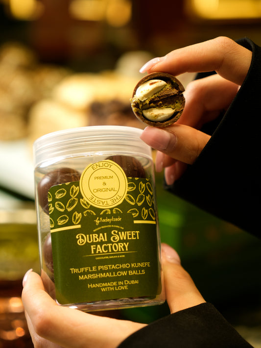 Dubai Chocolate Marshmallow balls with pistachio kunefe