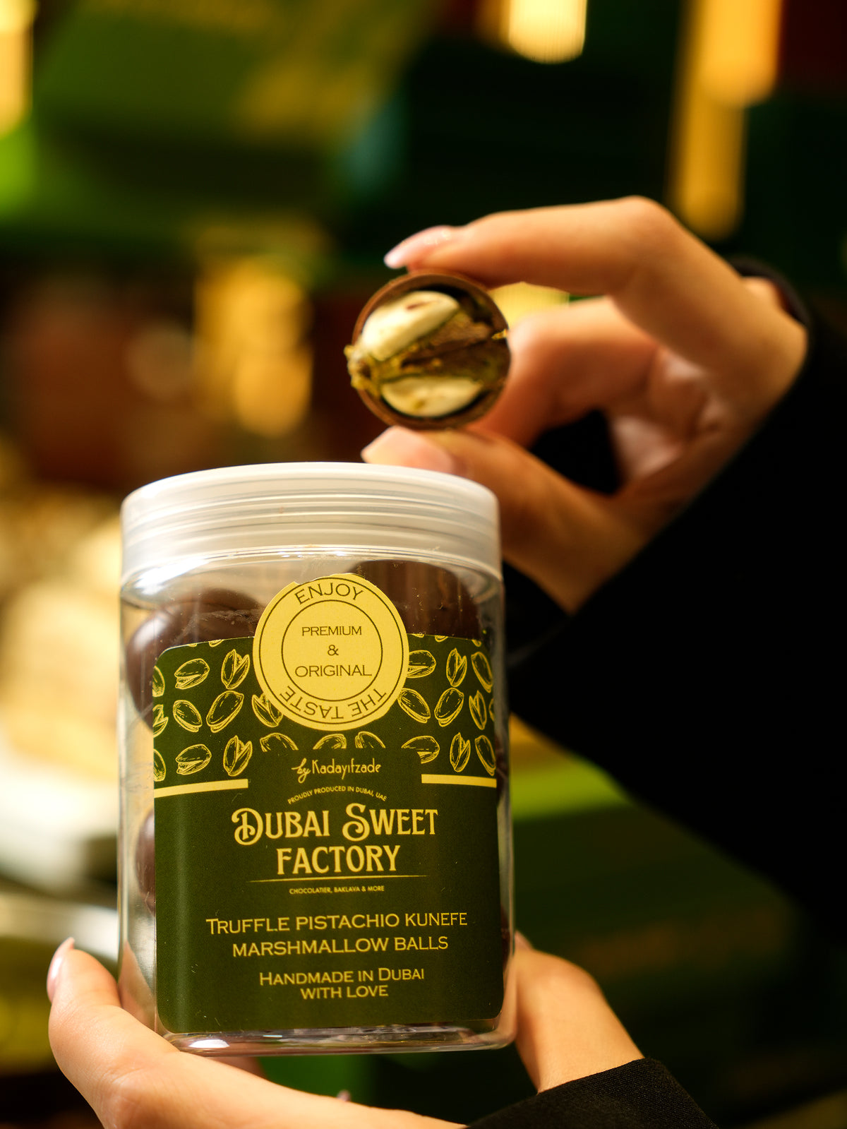 Dubai Chocolate Marshmallow balls with pistachio kunefe